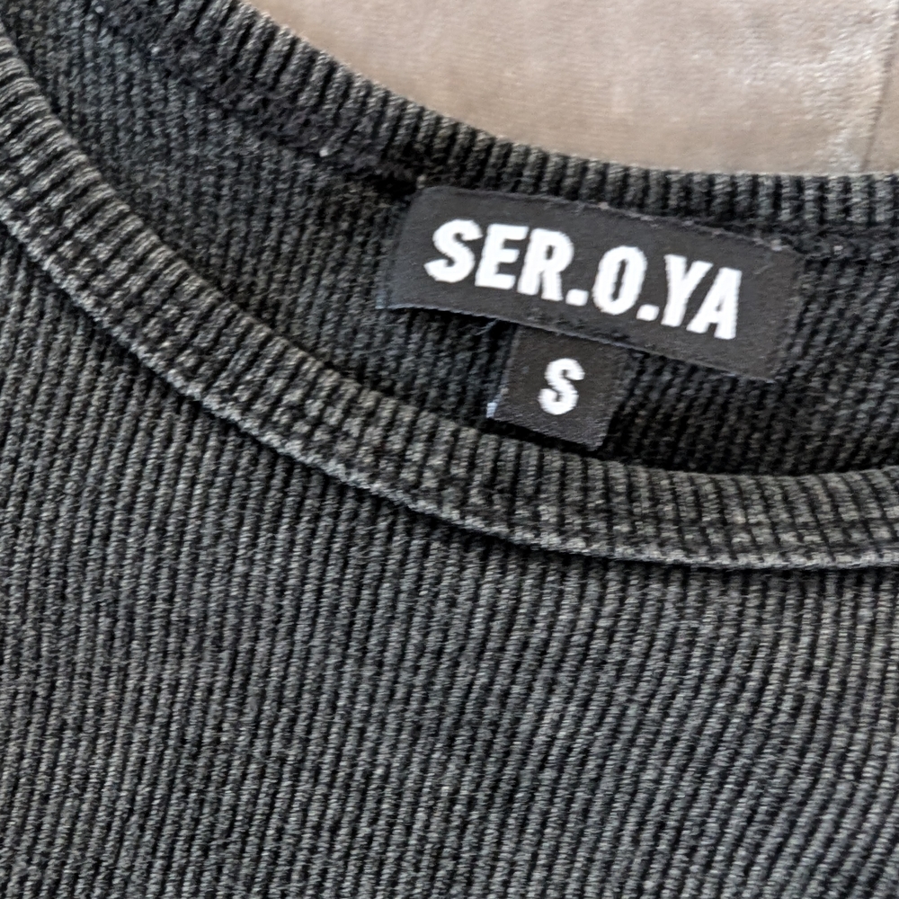 SER.O.YA Washed Black Ribbed Crew Tank - Picture 2 of 3